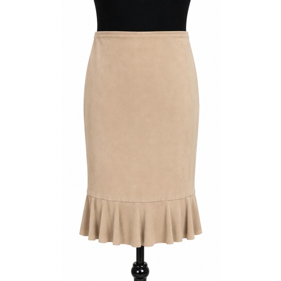 Ann Taylor Dresses & Skirts - Ann Taylor Loft Womens Flared Hi Low Ruffled Hem Skirt Sz 8 Beige Suede Leather